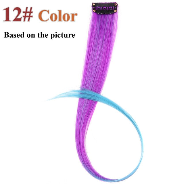 AliLeader 87 Colored Long Straight Ombre Synthetic Hair Extensions Pure Clip In One Piece Strips 20" Hairpiece For Women