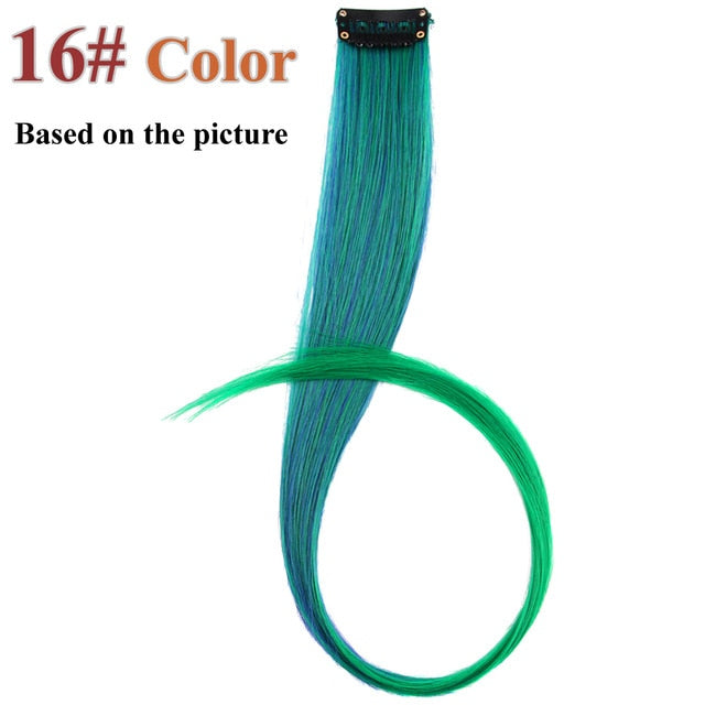 AliLeader 87 Colored Long Straight Ombre Synthetic Hair Extensions Pure Clip In One Piece Strips 20" Hairpiece For Women