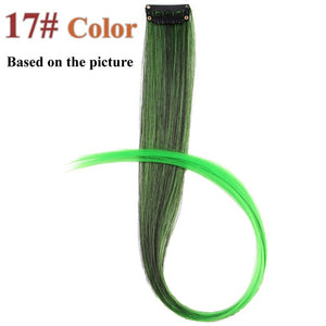 AliLeader 87 Colored Long Straight Ombre Synthetic Hair Extensions Pure Clip In One Piece Strips 20" Hairpiece For Women