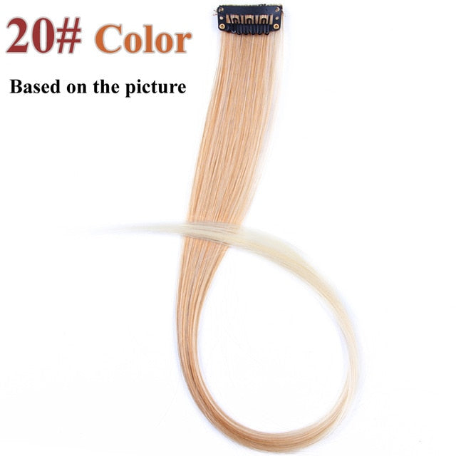 AliLeader 87 Colored Long Straight Ombre Synthetic Hair Extensions Pure Clip In One Piece Strips 20" Hairpiece For Women