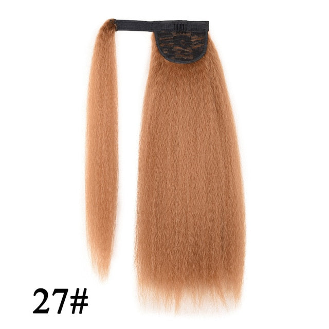 AliLeader Long Afro Puff Ponytail Hair Kinky Natural Hair Synthetic Kinky Straight Drawstring Ponytails With Clip Elastic Band