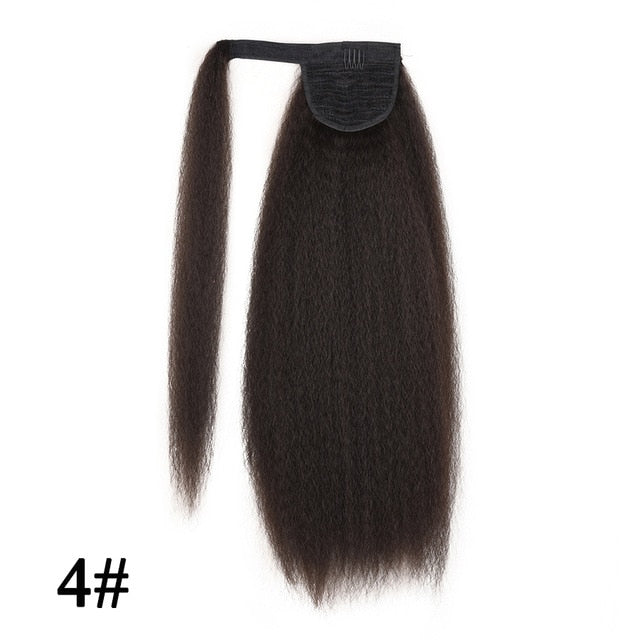 AliLeader Long Afro Puff Ponytail Hair Kinky Natural Hair Synthetic Kinky Straight Drawstring Ponytails With Clip Elastic Band
