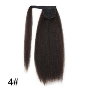 AliLeader Long Afro Puff Ponytail Hair Kinky Natural Hair Synthetic Kinky Straight Drawstring Ponytails With Clip Elastic Band