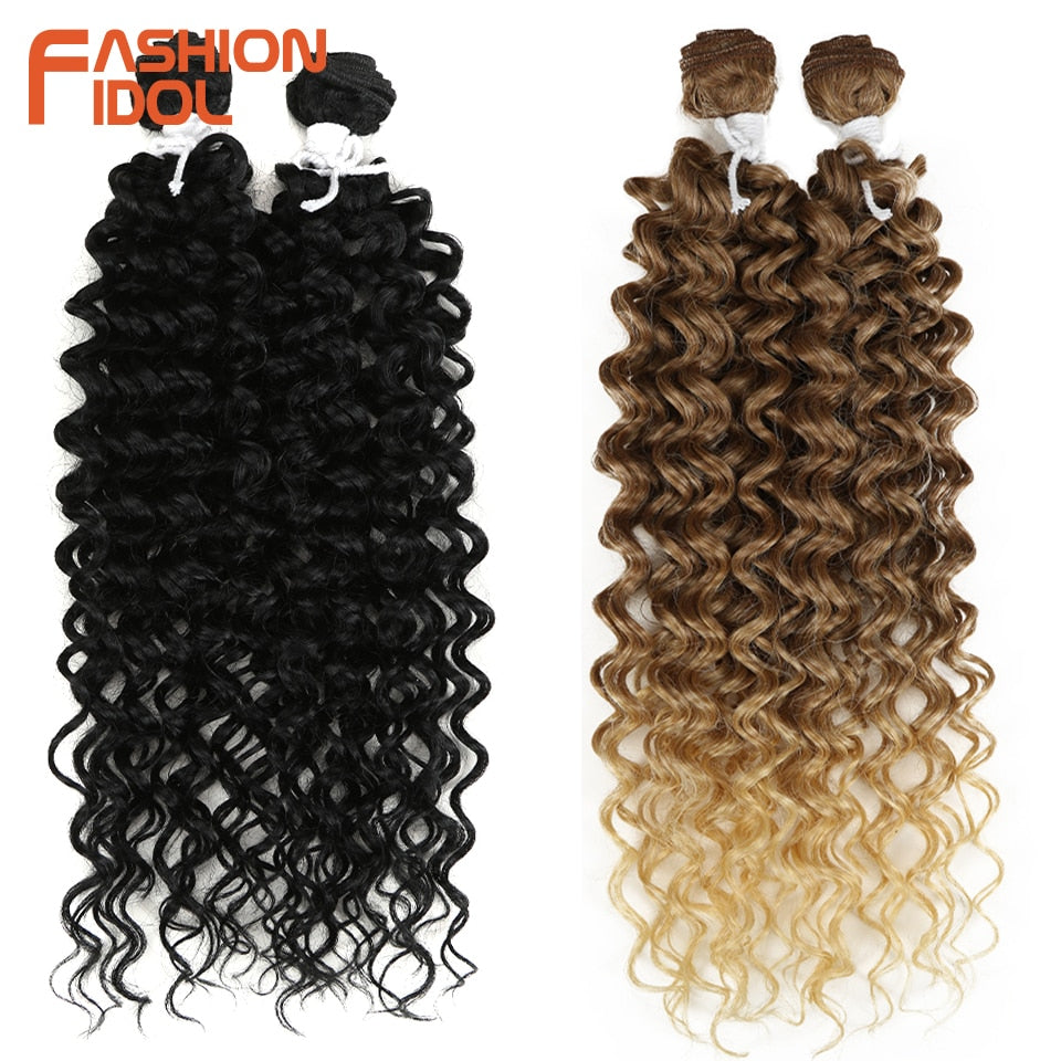 FASHION IDOL Afro Kinky Curly Synthetic Hair Heat Resistant Deep Wave Hair Bundles Extensions Brown 2Pcs/Lot 26Inch Weave Hair