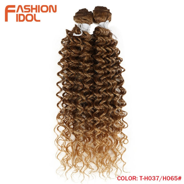 FASHION IDOL Afro Kinky Curly Synthetic Hair Heat Resistant Deep Wave Hair Bundles Extensions Brown 2Pcs/Lot 26Inch Weave Hair