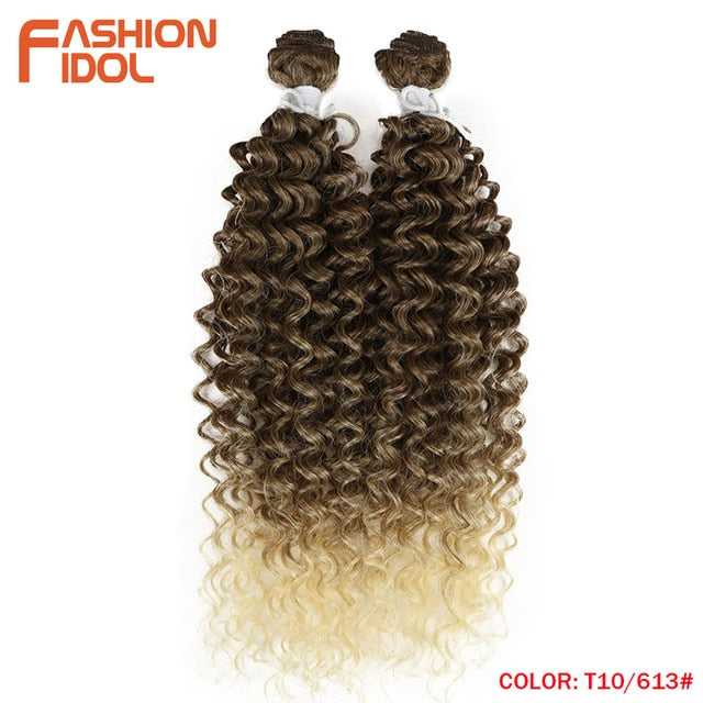 FASHION IDOL Afro Kinky Curly Synthetic Hair Heat Resistant Deep Wave Hair Bundles Extensions Brown 2Pcs/Lot 26Inch Weave Hair