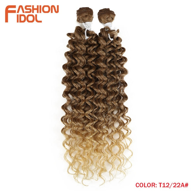 FASHION IDOL Afro Kinky Curly Synthetic Hair Heat Resistant Deep Wave Hair Bundles Extensions Brown 2Pcs/Lot 26Inch Weave Hair