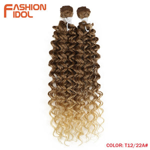 FASHION IDOL Afro Kinky Curly Synthetic Hair Heat Resistant Deep Wave Hair Bundles Extensions Brown 2Pcs/Lot 26Inch Weave Hair