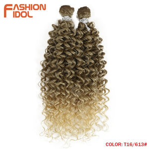 FASHION IDOL Afro Kinky Curly Synthetic Hair Heat Resistant Deep Wave Hair Bundles Extensions Brown 2Pcs/Lot 26Inch Weave Hair