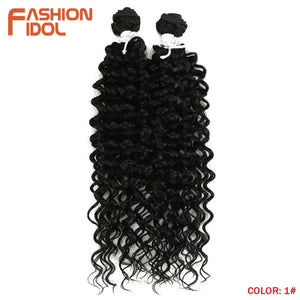 FASHION IDOL Afro Kinky Curly Synthetic Hair Heat Resistant Deep Wave Hair Bundles Extensions Brown 2Pcs/Lot 26Inch Weave Hair