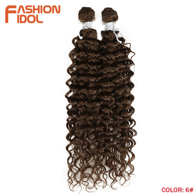 FASHION IDOL Afro Kinky Curly Synthetic Hair Heat Resistant Deep Wave Hair Bundles Extensions Brown 2Pcs/Lot 26Inch Weave Hair