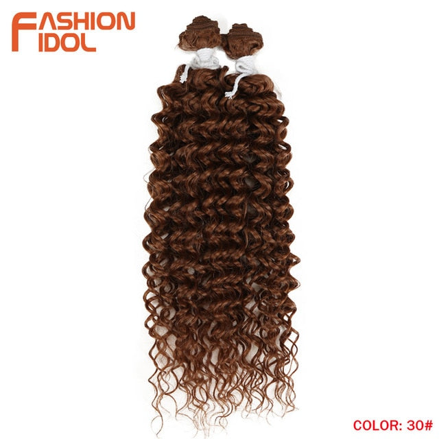 FASHION IDOL Afro Kinky Curly Synthetic Hair Heat Resistant Deep Wave Hair Bundles Extensions Brown 2Pcs/Lot 26Inch Weave Hair