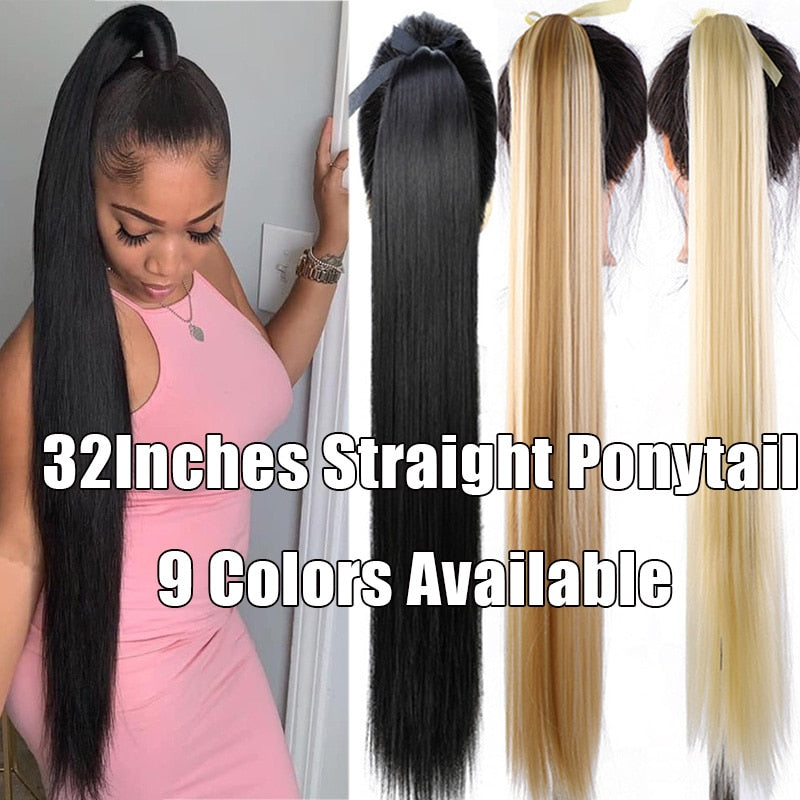 JINKAILI  85cm Super Long Straight Clip In Tail False Hair Ponytail Hairpiece With Hairpins Synthetic Pony Tail Extensions