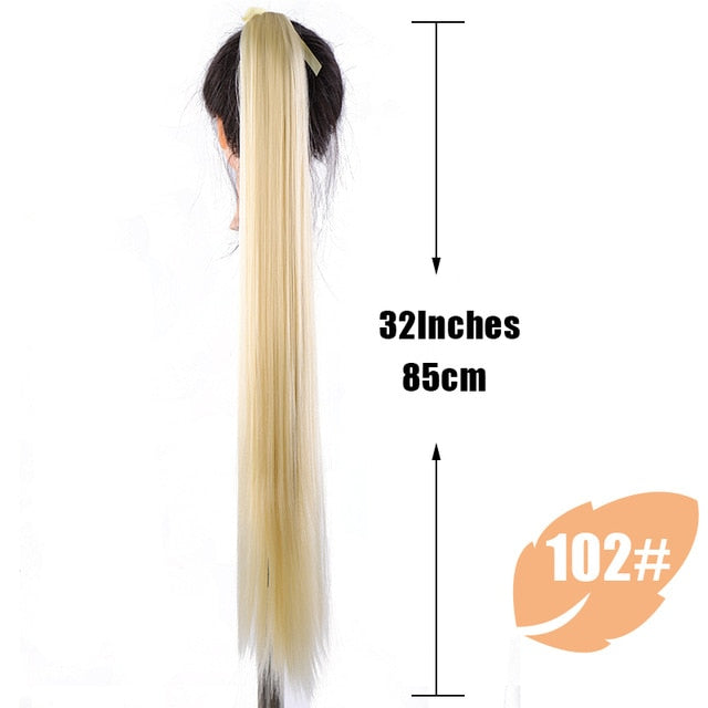 JINKAILI  85cm Super Long Straight Clip In Tail False Hair Ponytail Hairpiece With Hairpins Synthetic Pony Tail Extensions