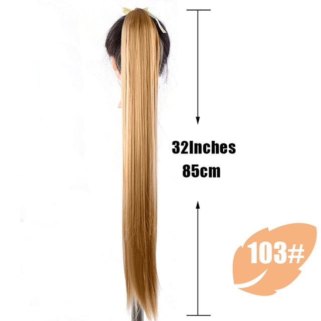 JINKAILI  85cm Super Long Straight Clip In Tail False Hair Ponytail Hairpiece With Hairpins Synthetic Pony Tail Extensions