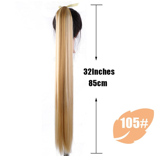 JINKAILI  85cm Super Long Straight Clip In Tail False Hair Ponytail Hairpiece With Hairpins Synthetic Pony Tail Extensions