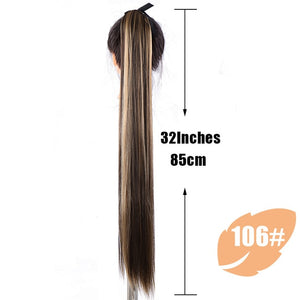 JINKAILI  85cm Super Long Straight Clip In Tail False Hair Ponytail Hairpiece With Hairpins Synthetic Pony Tail Extensions
