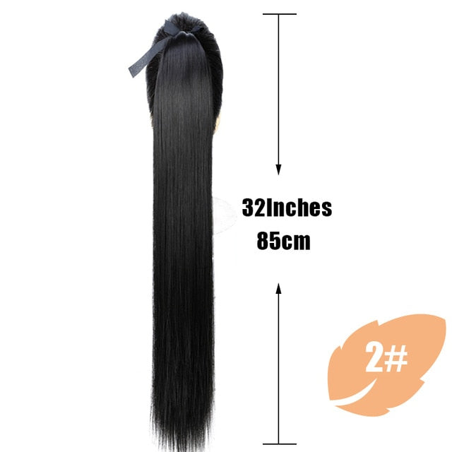 JINKAILI  85cm Super Long Straight Clip In Tail False Hair Ponytail Hairpiece With Hairpins Synthetic Pony Tail Extensions