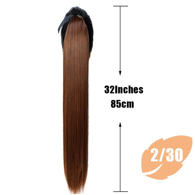 JINKAILI  85cm Super Long Straight Clip In Tail False Hair Ponytail Hairpiece With Hairpins Synthetic Pony Tail Extensions