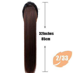 JINKAILI  85cm Super Long Straight Clip In Tail False Hair Ponytail Hairpiece With Hairpins Synthetic Pony Tail Extensions