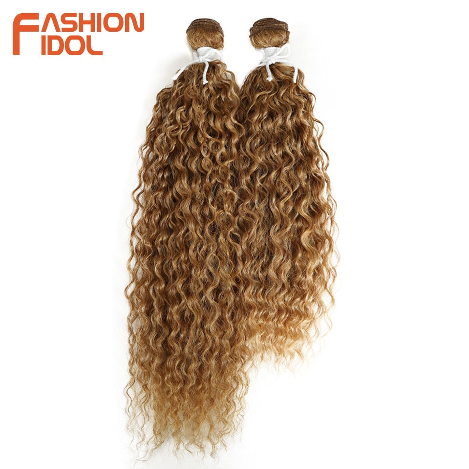 FASHION IDOL Kinky Curly Synthetic Hair Extensions Bundles Ombre Silver Grey Blonde 2Pcs/Lot Heat Resistant Weave Hair Bundles