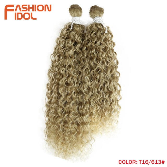 FASHION IDOL Kinky Curly Synthetic Hair Extensions Bundles Ombre Silver Grey Blonde 2Pcs/Lot Heat Resistant Weave Hair Bundles