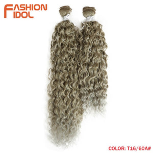 FASHION IDOL Kinky Curly Synthetic Hair Extensions Bundles Ombre Silver Grey Blonde 2Pcs/Lot Heat Resistant Weave Hair Bundles