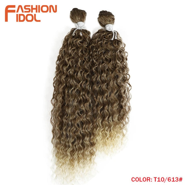 FASHION IDOL Kinky Curly Synthetic Hair Extensions Bundles Ombre Silver Grey Blonde 2Pcs/Lot Heat Resistant Weave Hair Bundles