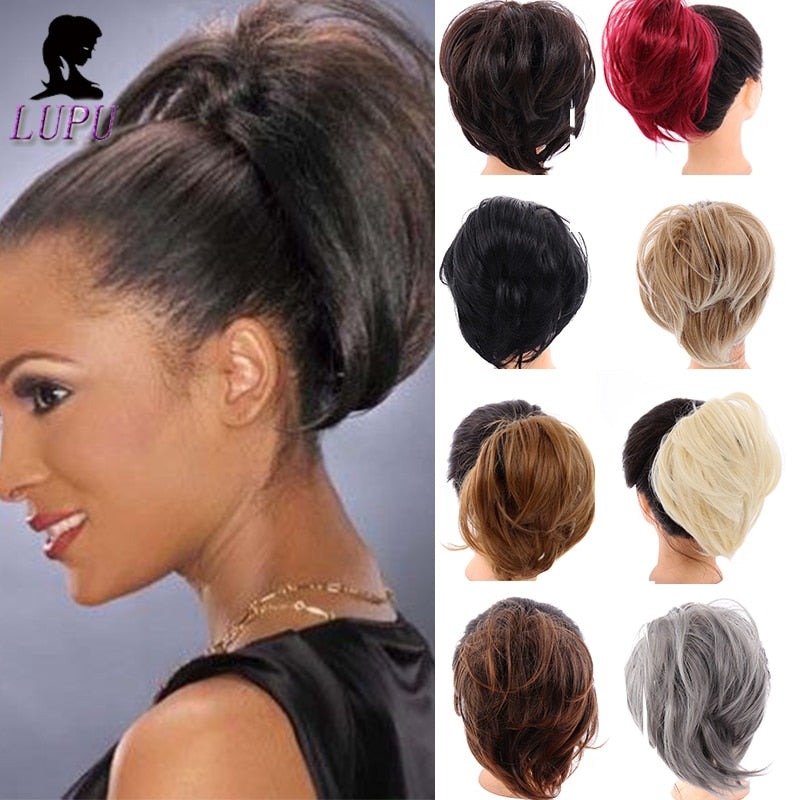 LUPU Short Straight Chignon With Elastic Band Synthetic Scrunchie Messy Hair Bun High Temperature Fiber Hair Extensions