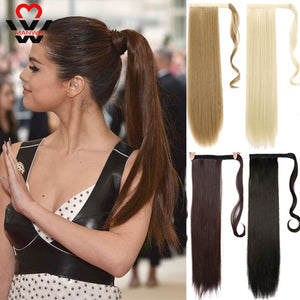MANWEI 24 Inch Machine Made Remy Hair Ribbon Ponytail Clips-in Human Hair Extensions Horsetail Natural Straight Hair