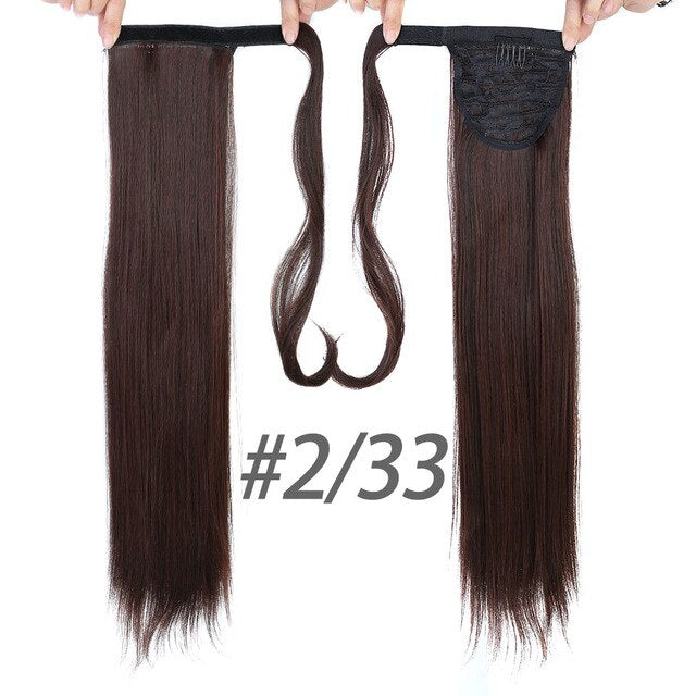 MANWEI 24 Inch Machine Made Remy Hair Ribbon Ponytail Clips-in Human Hair Extensions Horsetail Natural Straight Hair