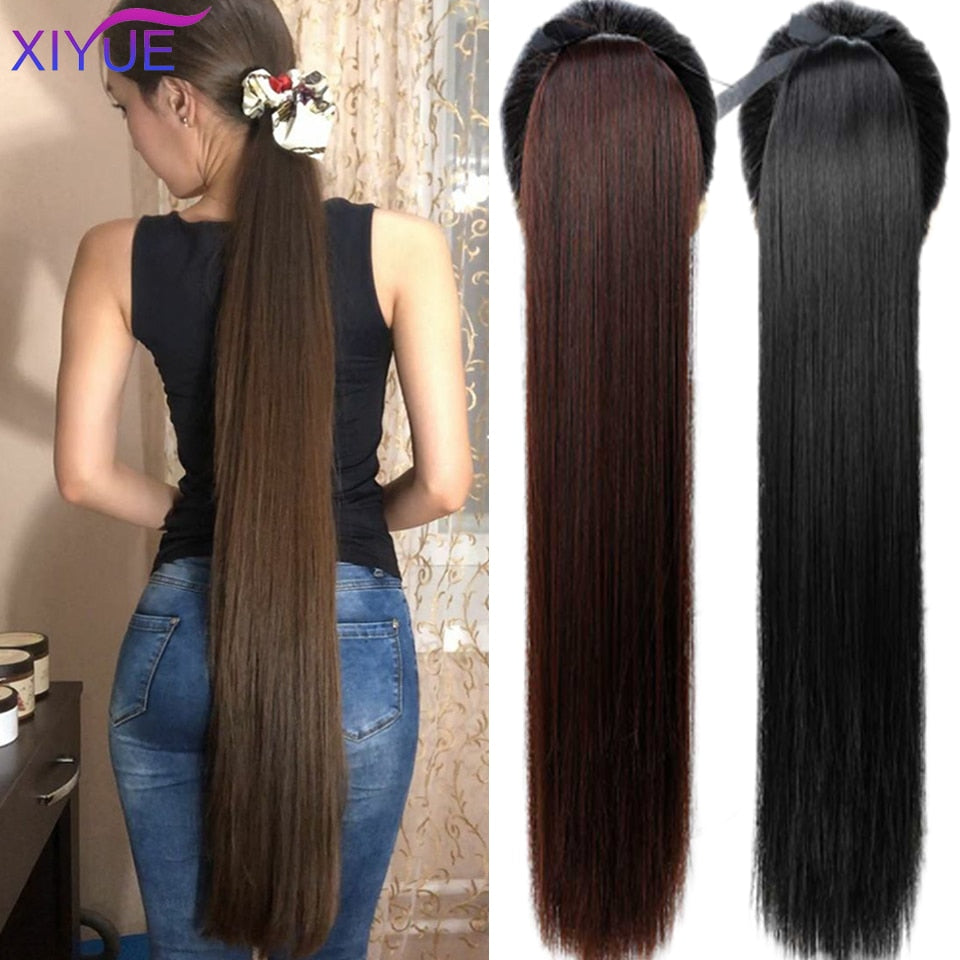 85cm Super Long Straight Clip In Tail False Hair Ponytail Hairpiece With Hairpins Synthetic Pony Tail Extensions For Women Ponyt