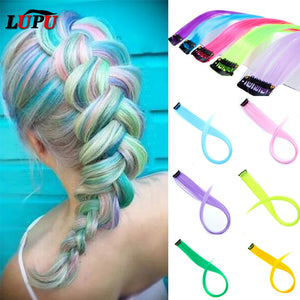 LUPU 55cm Colored Hair Strands Hair Extension Long Straight Female Rainbow Hair Pieces One Clip Heat Resistant Synthetic Bundle