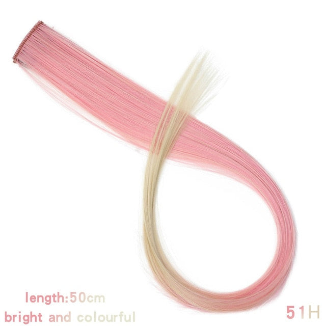 LUPU 55cm Colored Hair Strands Hair Extension Long Straight Female Rainbow Hair Pieces One Clip Heat Resistant Synthetic Bundle