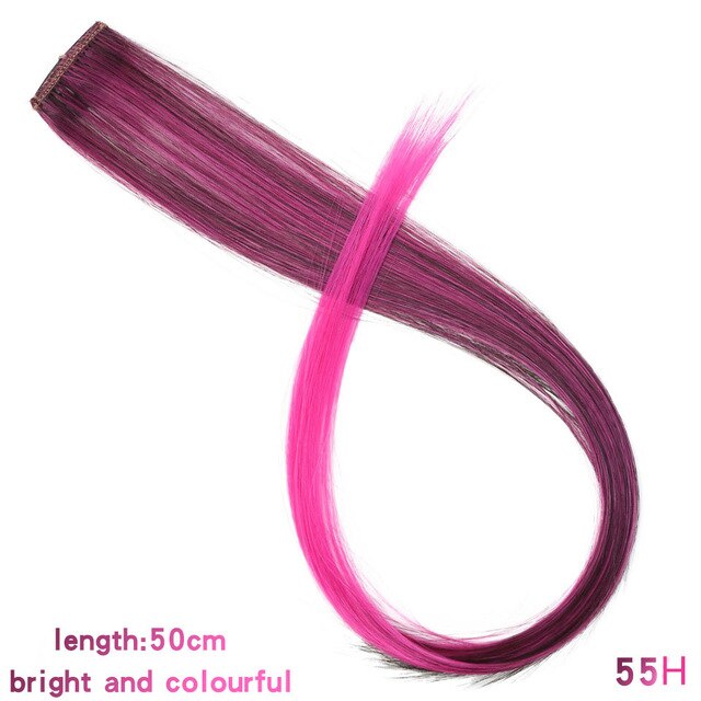 LUPU 55cm Colored Hair Strands Hair Extension Long Straight Female Rainbow Hair Pieces One Clip Heat Resistant Synthetic Bundle