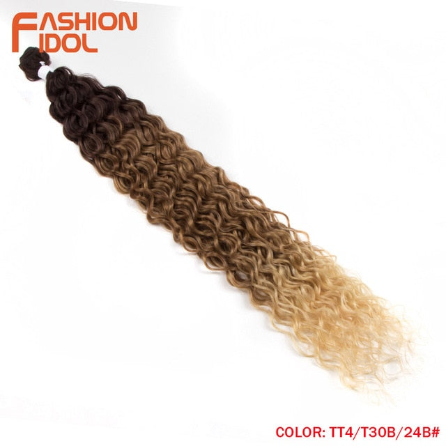 FASHION IDOL Water Wavy Hair Bundles Synthetic Hair Extensions Ombre Blonde 32 inch Soft Super Long Hair Synthetic Curly Hair