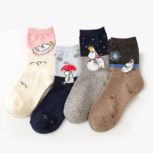 Cartoon Moomin Fancy Korean Sweet Cotton Casual Socks Woman    Winter Warm Streetwear Cute Funny Socks Short Happy Ankle Socks