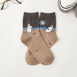 Cartoon Moomin Fancy Korean Sweet Cotton Casual Socks Woman    Winter Warm Streetwear Cute Funny Socks Short Happy Ankle Socks