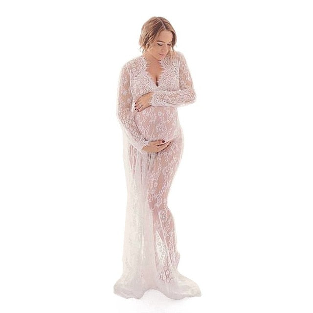 V-neck Lace Pregnancy Dresses Fancy Shooting Photo Pregnant Clothes Photography Props Maxi Maternity Gown Maternity Clothing