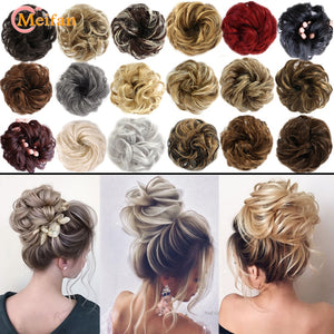 MEIFAN Synthetic Elastic Hair Scrunchie Curly Chignons Hair Rope Natural Fake Hair Bun Curly Clip in Hair Ponytails Extensions