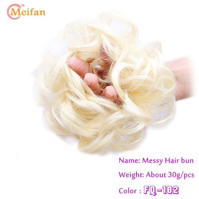 MEIFAN Synthetic Elastic Hair Scrunchie Curly Chignons Hair Rope Natural Fake Hair Bun Curly Clip in Hair Ponytails Extensions