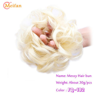 MEIFAN Synthetic Elastic Hair Scrunchie Curly Chignons Hair Rope Natural Fake Hair Bun Curly Clip in Hair Ponytails Extensions