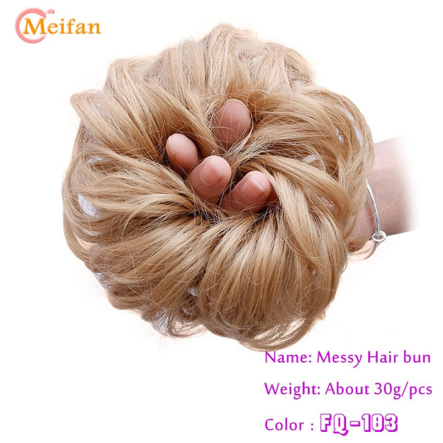 MEIFAN Synthetic Elastic Hair Scrunchie Curly Chignons Hair Rope Natural Fake Hair Bun Curly Clip in Hair Ponytails Extensions