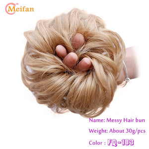 MEIFAN Synthetic Elastic Hair Scrunchie Curly Chignons Hair Rope Natural Fake Hair Bun Curly Clip in Hair Ponytails Extensions