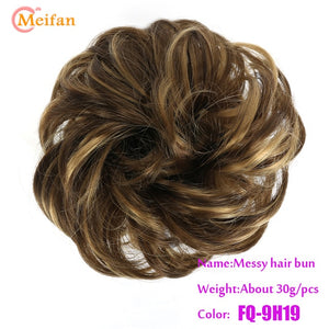 MEIFAN Synthetic Elastic Hair Scrunchie Curly Chignons Hair Rope Natural Fake Hair Bun Curly Clip in Hair Ponytails Extensions