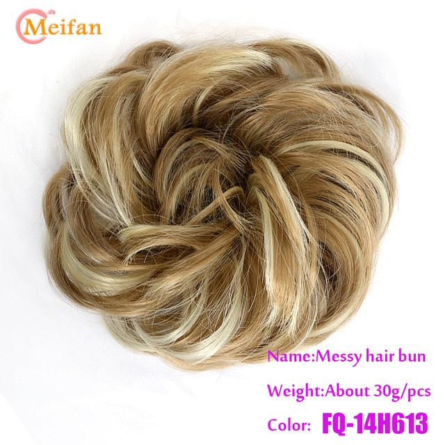MEIFAN Synthetic Elastic Hair Scrunchie Curly Chignons Hair Rope Natural Fake Hair Bun Curly Clip in Hair Ponytails Extensions