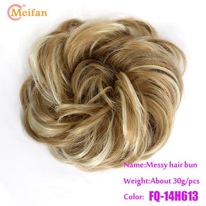 MEIFAN Synthetic Elastic Hair Scrunchie Curly Chignons Hair Rope Natural Fake Hair Bun Curly Clip in Hair Ponytails Extensions