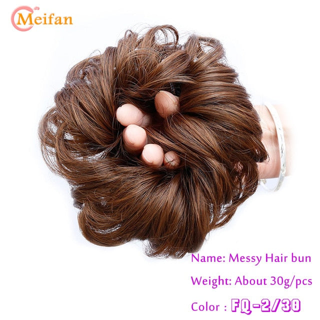 MEIFAN Synthetic Elastic Hair Scrunchie Curly Chignons Hair Rope Natural Fake Hair Bun Curly Clip in Hair Ponytails Extensions