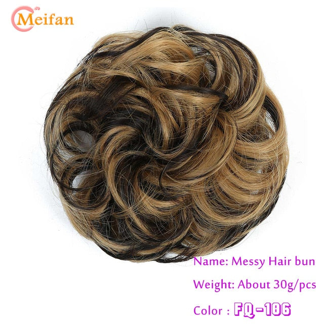 MEIFAN Synthetic Elastic Hair Scrunchie Curly Chignons Hair Rope Natural Fake Hair Bun Curly Clip in Hair Ponytails Extensions