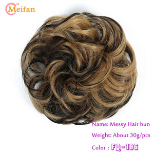 MEIFAN Synthetic Elastic Hair Scrunchie Curly Chignons Hair Rope Natural Fake Hair Bun Curly Clip in Hair Ponytails Extensions